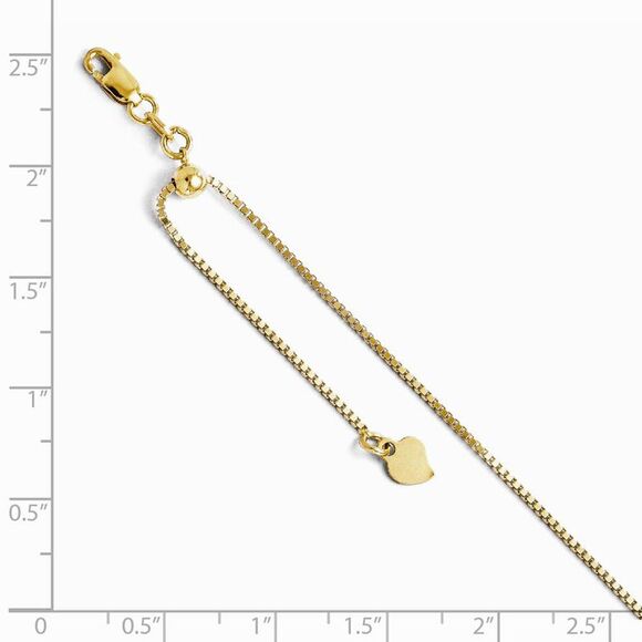 14k Yellow Gold 1mm Adjustable Box Chain Anklet, 11 Inch - Picture 2 of 4